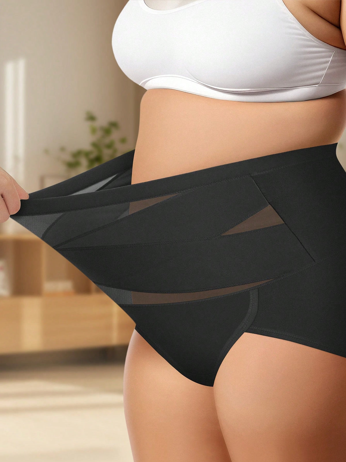 Women's Black High-Waisted Tummy-Control Plus Size Seamless Panties Comfortable Everyday Underwear