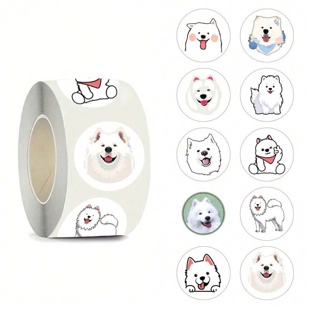 500pcs Samoyed Stickers, Cartoon Cute Aesthetic Self-Adhesive Decals For Scrapbooking, Card Making, Envelope Seal, DIY Crafts, Party Supplies (1-Inch Labels/10 Designs)