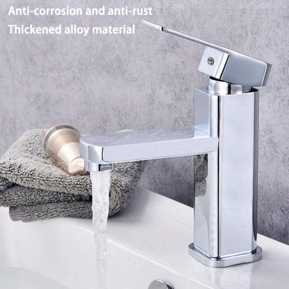 1pc Silver/Black Stainless Steel Square Basin, Hot And Cold Water Faucet Modern Mixer Tap, Basin Faucet, Alloy Material, Bathroom Sinks, Faucets And Accessories