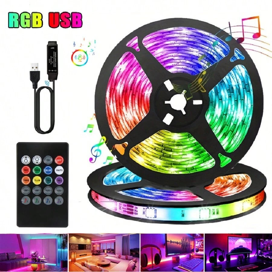 100ft Led Strip Lights Music Sync Color Changing 20Keys Remote Control Flexible 5V Lamp For TV Backlight IP20 Decoration Gift