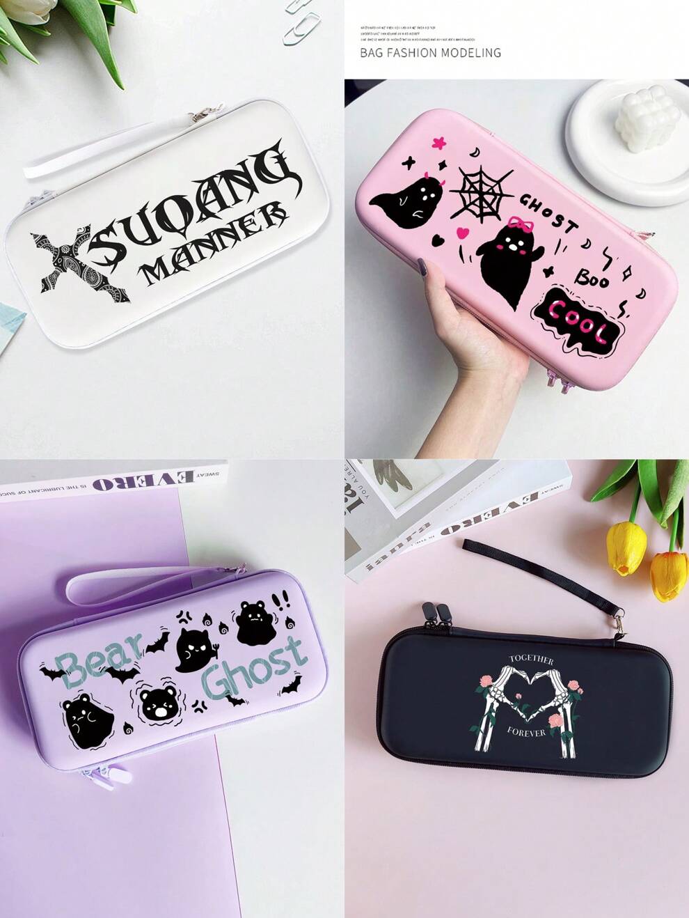 1pc Simple Flower Design Carrying Case For Switch Console And Accessories With Game Card Slots, Portable Handle Protective Cover