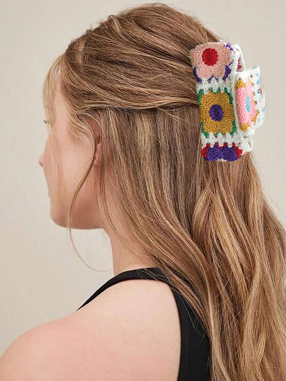 1pc Bohemian Style Knitted Flower Hair Claw For Daily Wear