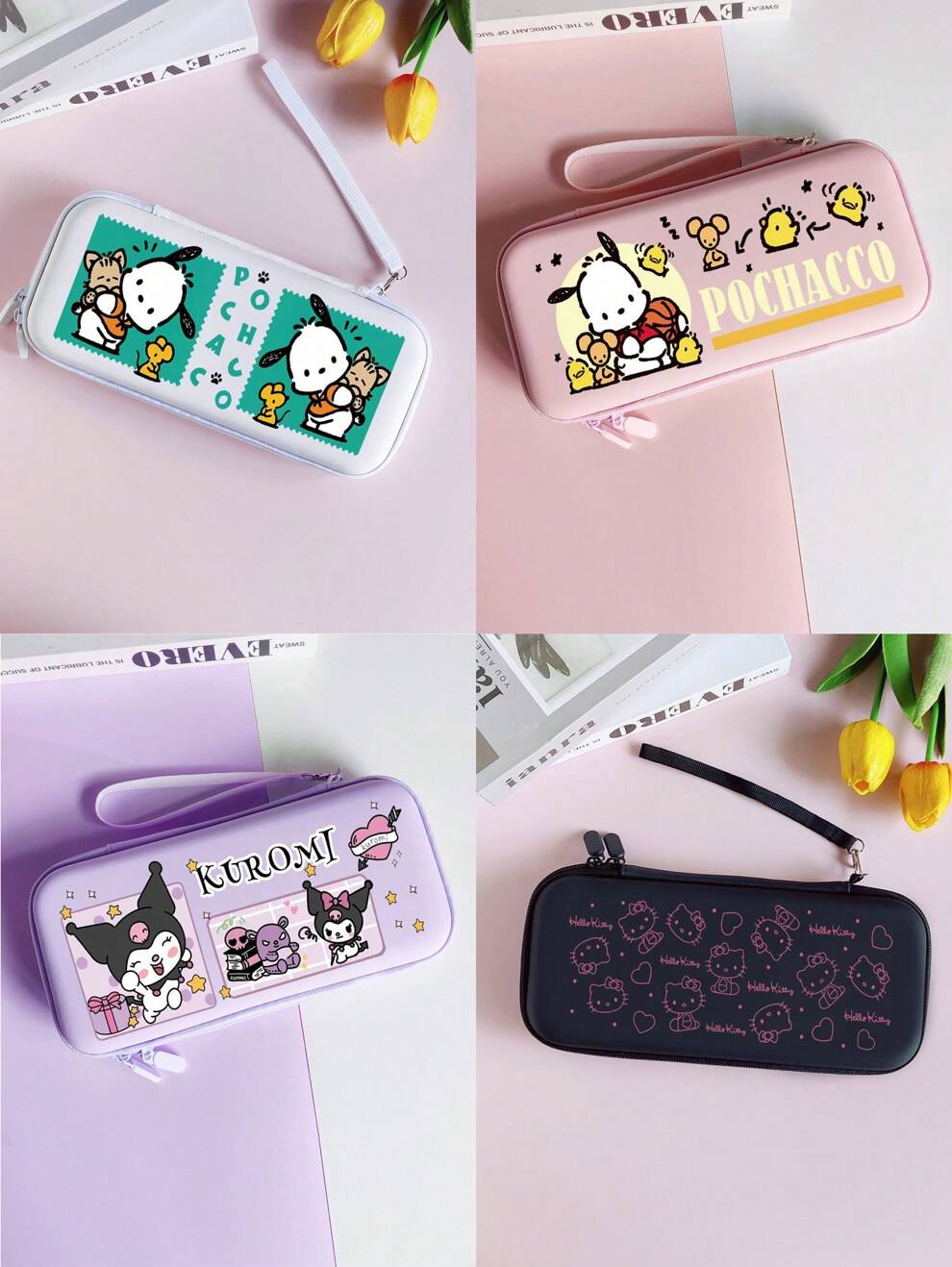 1pc Simple Flower Design Carrying Case For Switch Console And Accessories With Game Card Slots, Portable Handle Protective Cover