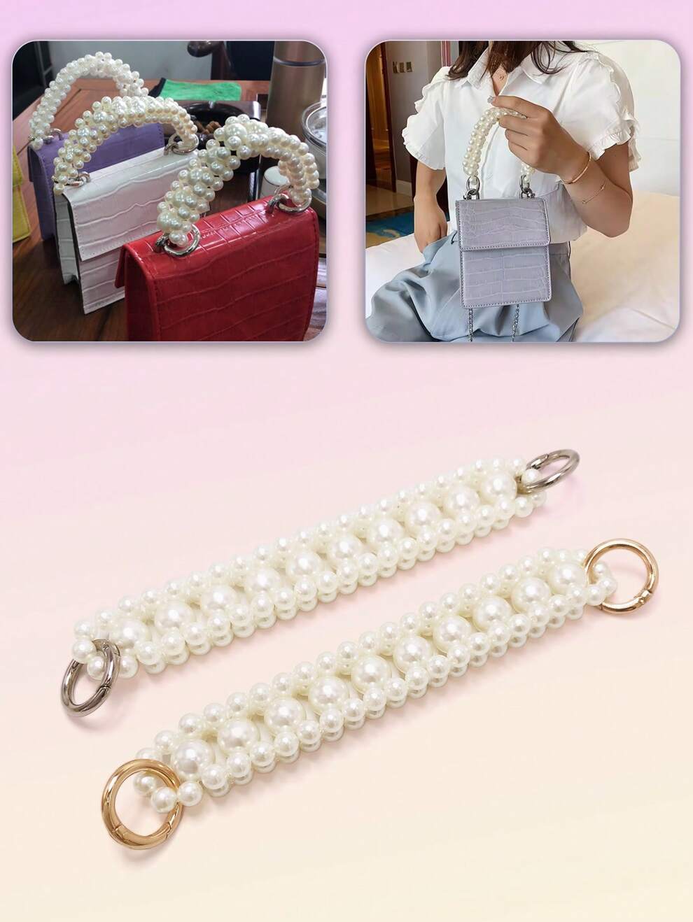 1pc DIY Fashion Pearl Handle Accessories Women's Bags Carry Handles Short Chain Bead Weaving Handheld Strap Shoulder Bag Chain Soft Handles Bag Strap