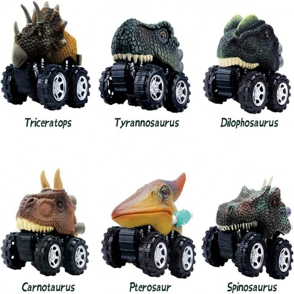 1pc Dinosaur Inertia Toy Car Set With 6 Different Dinosaur Shaped Toy Cars, Durable Mini Cars For Boys And Kids With T-Rex And Other Dinosaur Figures, Ideal Gift For Children Who Love Car Racing Toys