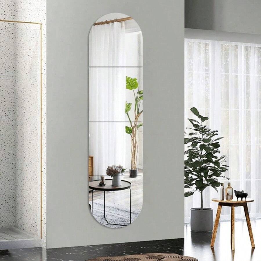 4pcs Full Body Length Mirrors For Walls, 12" X 12" Acrylic Plexiglass Wall-Mounted Stick On Frameless Square Makeup Large Long Mirror Home Workout Gym Hallway Mirror Dorm Floor Tile Self Adhesive