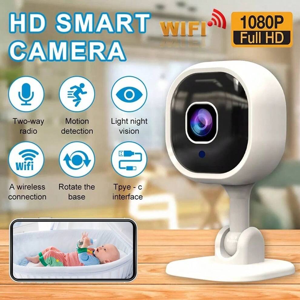 Smart Network Security Camera, Two-Way Audio 1080P HD Camera, Connects To Wi-Fi For Viewing, 360° Rotation, Clear Infrared Night Vision, App Alerts, Human Motion Detection, Video Playback At Any Time,