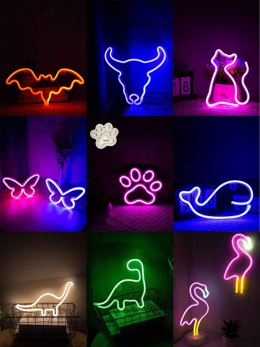 1pc Bat, Cat, Butterfly, Dinosaur, Wooden Footprint, Whale, Bull, Thunder Dragon Shaped LED Atmosphere Light Decoration With 8-In-1 USB Charging Cable, Creative Room Table Ornament, Perfect For Party,