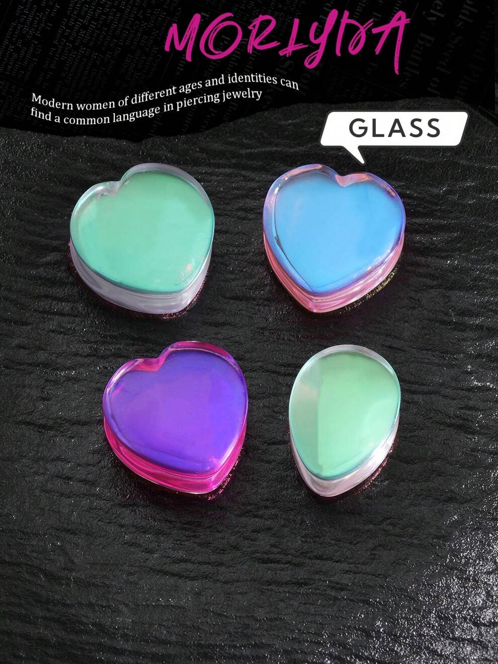 2Pcs/Set Aurora Borealis Glass Ear Plugs Pink Heart Shape Tear Drop Shape Ear Gauges Illusory Rainbow Color Stretching Plugs Solid Glass Double Saddle Ear Tunnels Ear Gauges Ear Spirals Ear Hangers Gl