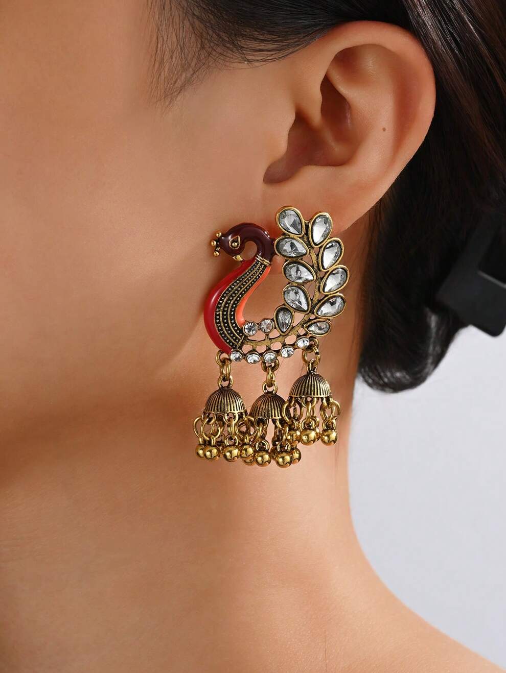 1pair Vintage Peacock Decor Jhumka Earrings Simple Style For Women, Party Gifts