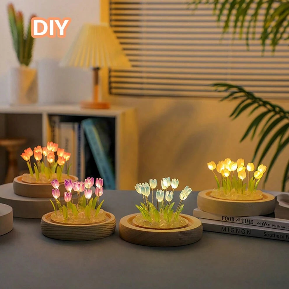 Creative Tulip Night Light Handmade DIY Materials, Table Decoration LED Atmosphere Light, Girls' Festival Birthday Gift