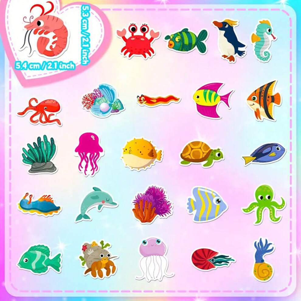 50pcs Lively Ocean Animal Sticker Set - Adorable Cartoon Dolphins And Sharks, Waterproof, Perfect For Both Adults And Kids, Great For Decorating Bedrooms, Tablets, And Water Bottles