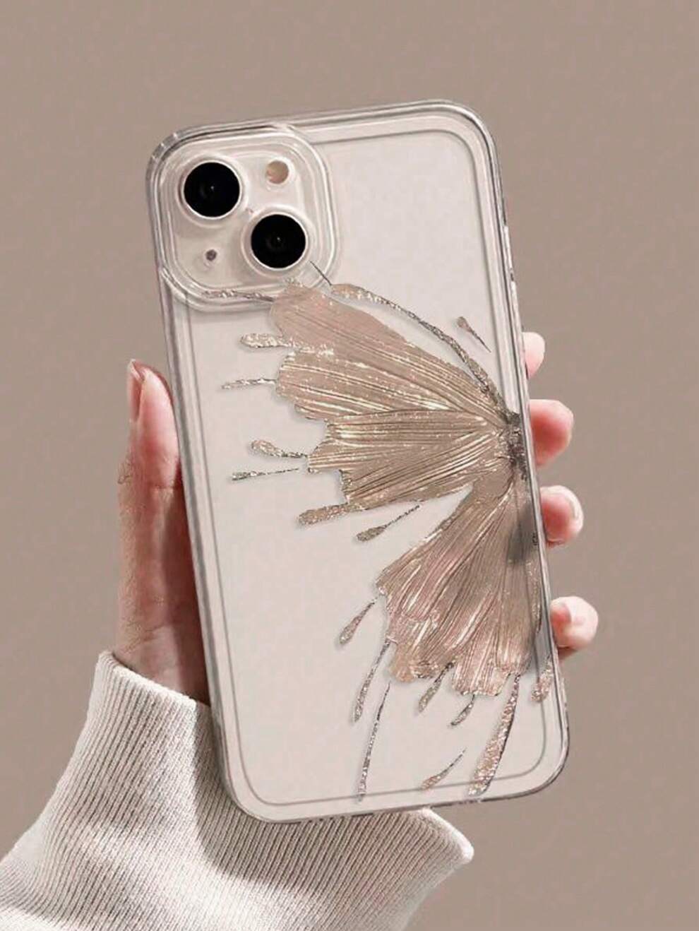 Hand Painted Gold Butterfly Anti-Yellow Shockproof Phone Case, Anti-Scratch Transparent Back (Clear) Compatible With IPhone Galaxy