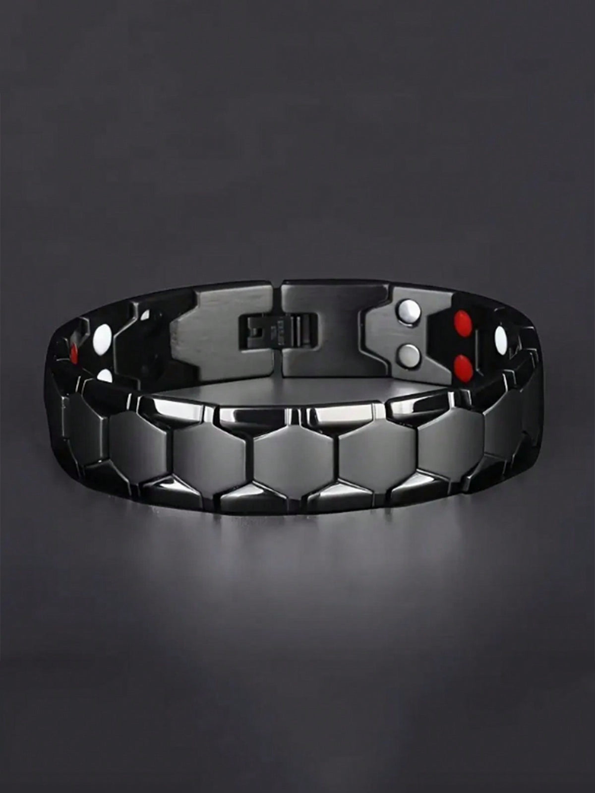 1pc Men's Geometric Magnetite Bracelet With Agate Beads, Hematite & Magnetic Four-In-One Wide Bracelet Fashionable Wrist Accessory