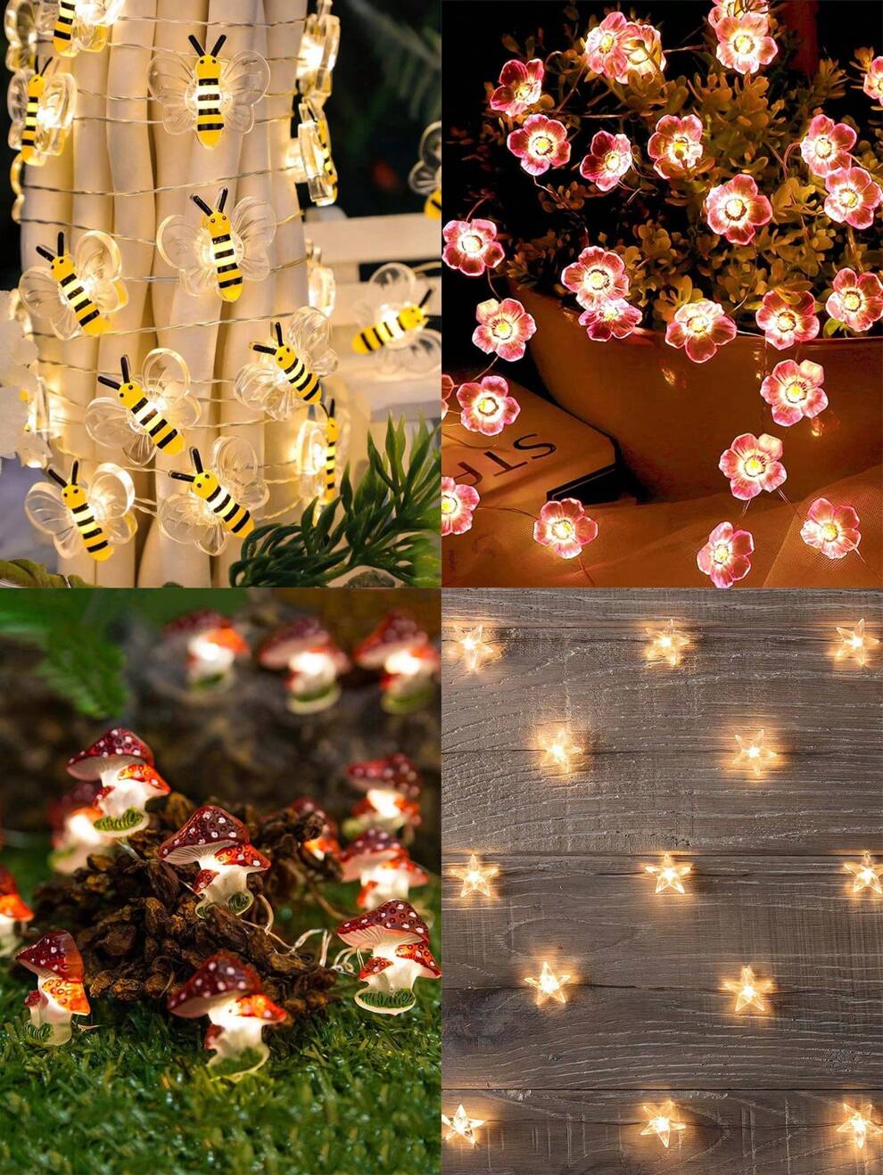 1PC 1/2/3/5M 10/20/30/50LED Star Mushroom Cherry Blossom Bee Copper Wire Light String, Cherry Blossom Decorative Light String, Biomimetic Design, Make Your Home More Warm, Suitable For Living Room, Be