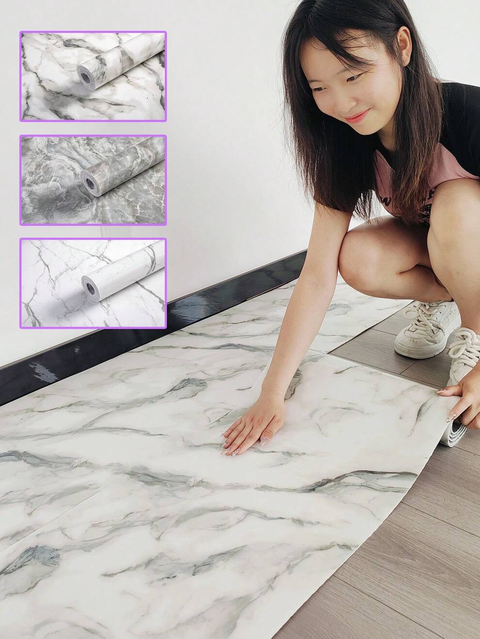 1 Roll Marble Pattern Waterproof Floor Tile Stickers Thickened, Modern PVC Vinyl Flooring Roll Self-Adhesive, Peel And Stick Floor Tile,Marble Pattern Wall Sticker & Wallpaper,Wear Resistant And Scrat