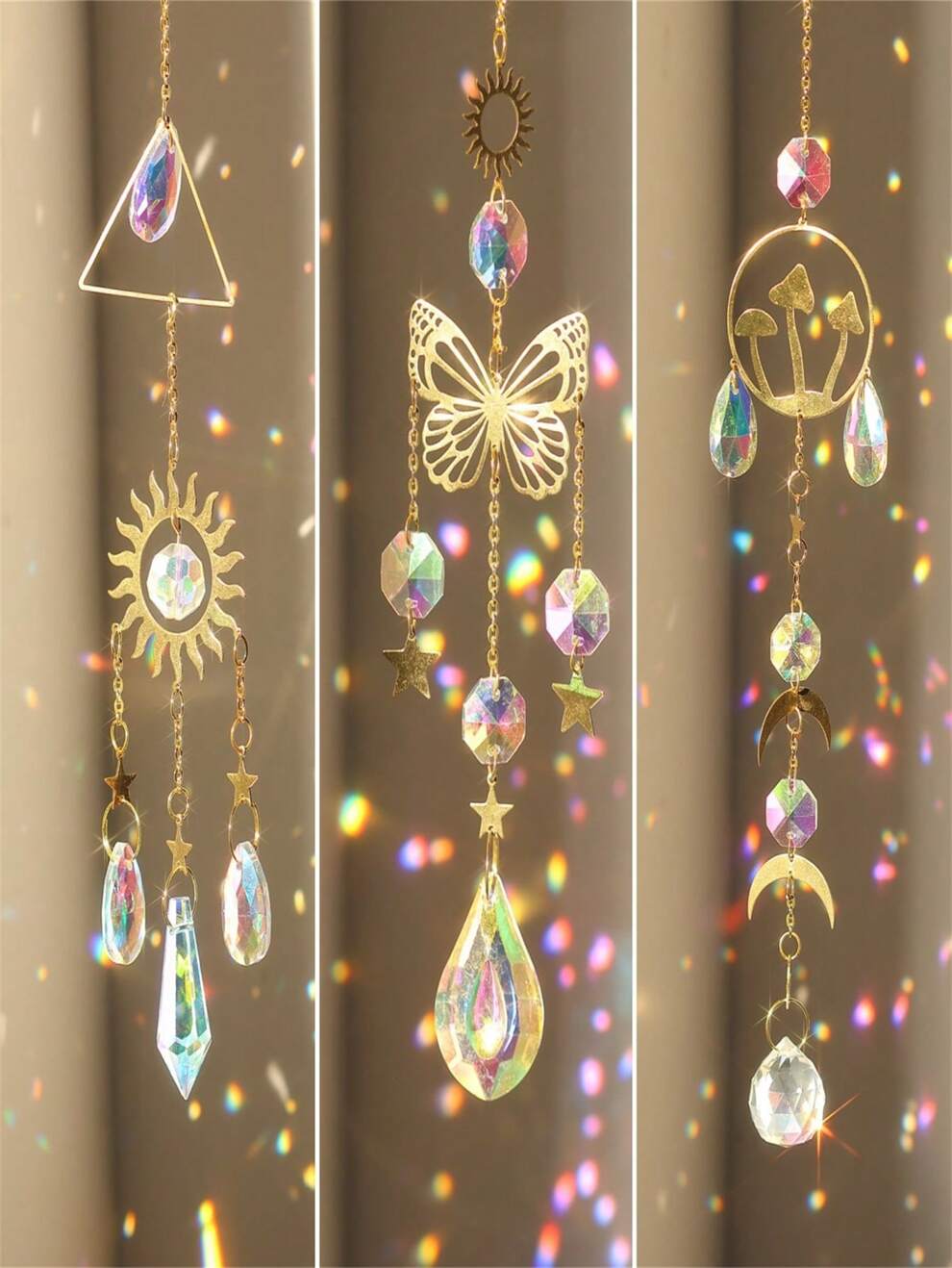 1pc Crystal Flame Sun Moon Star Dreamcatcher Hanging Decoration Gardening Sun-Catcher Ornament