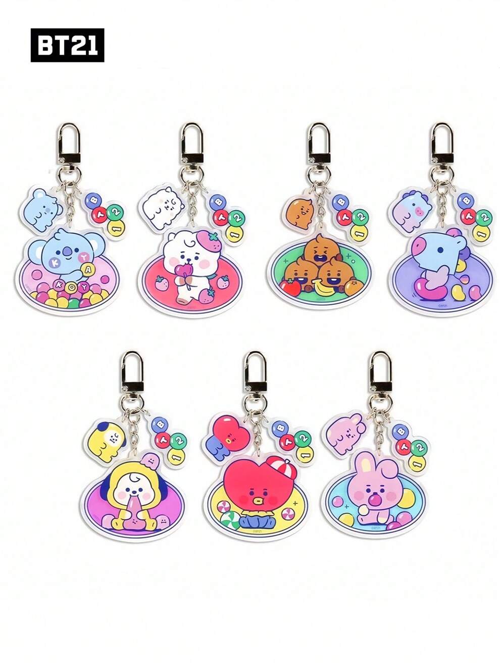 1pc Acrylic BT21 Cartoon Keychain: Featuring Characters RJ, SHOOKY, KOYA, MANG, CHIMMY, TATA, COOKY. 'BABY' Pendant For Bag Accessories, Funny Jewelry, And Fans Gifts. Ideal For Boyfriends, Girlfriend