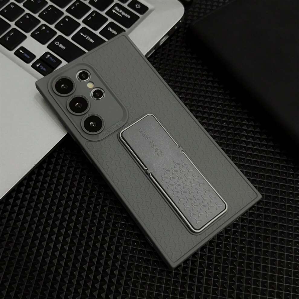 Gray New All-Inclusive Embossed Steel Armor Bracket TPU Soft Shell Mobile Phone Case Protective Shell Is Compatible With Apple, Samsung, Redmi, OPPO, Honor, Vivo And Other Mobile Phone Protectors