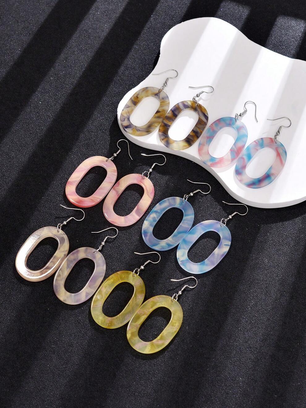 1pair Acetic Acid Oval Shaped Loop Earrings Jewelry For Women, Party Accessories And Gift