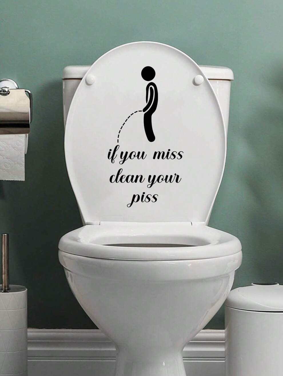 1sheet Slogan Graphic Toilet sticker, Black PVC Waterproof Self Adhesive Toilet Seat Decal For Bathroom