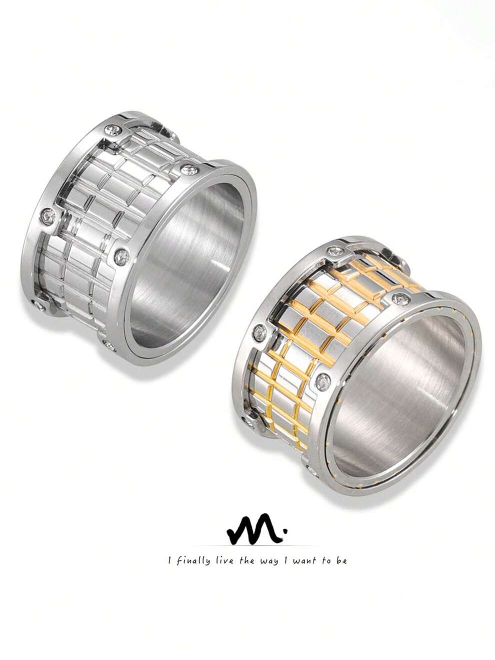 MiDuoDuo Heavy-Duty Punk Style Mechanical Ring, Stainless Steel Mesh Texture Design, Unisex Couple Ring (1pc)