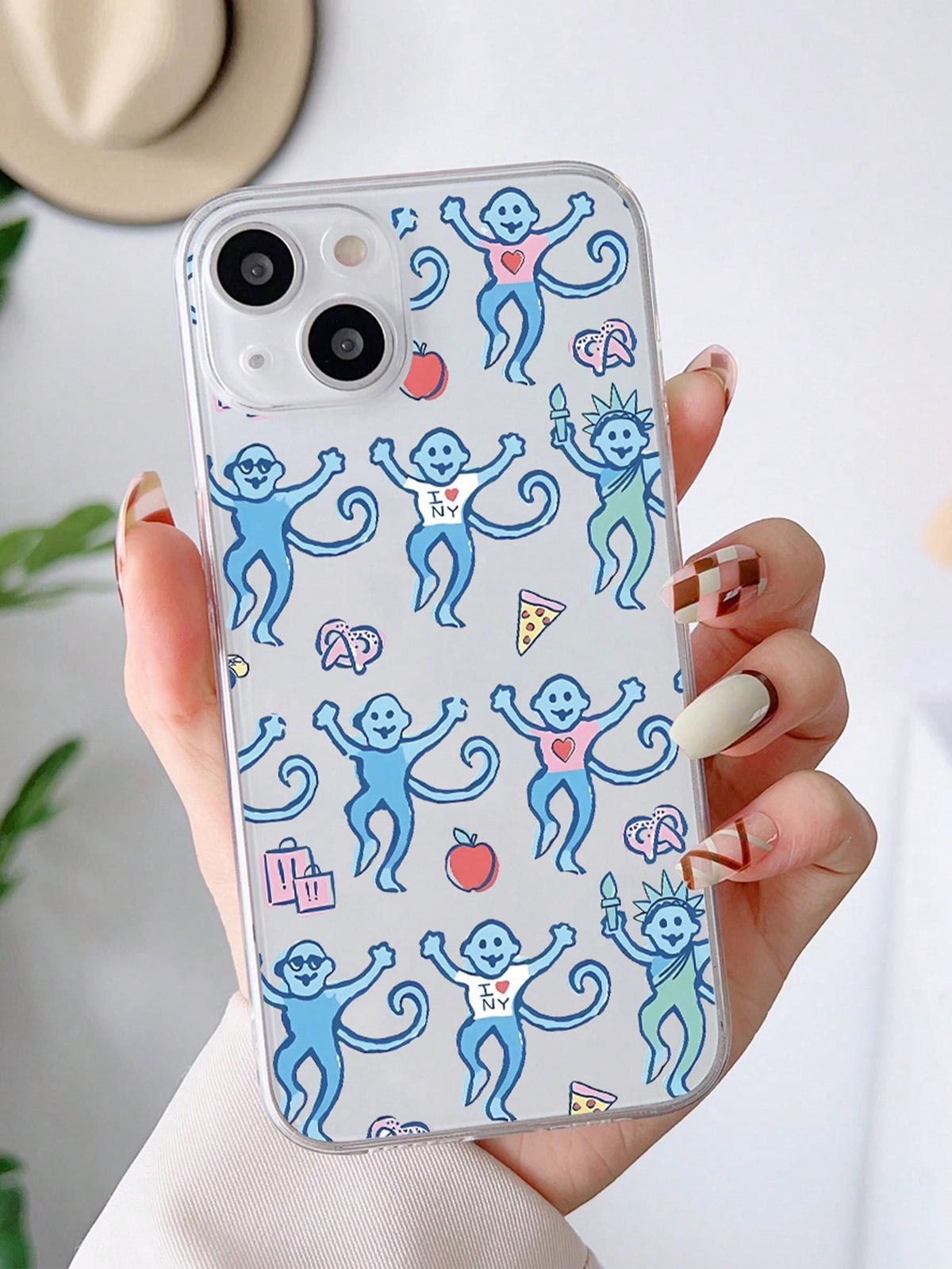 1pc Blue Funny Monkey Pattern Transparent TPU Phone Case Compatible With IPhone 13, IPhone 11, IPhone 14 Pro Max, IPhone 13 Pro, IPhone 15/15 Plus/15 Pro/15 Pro Max/12/12 Pro/12 Pro Max/14/14 Pro/13 P