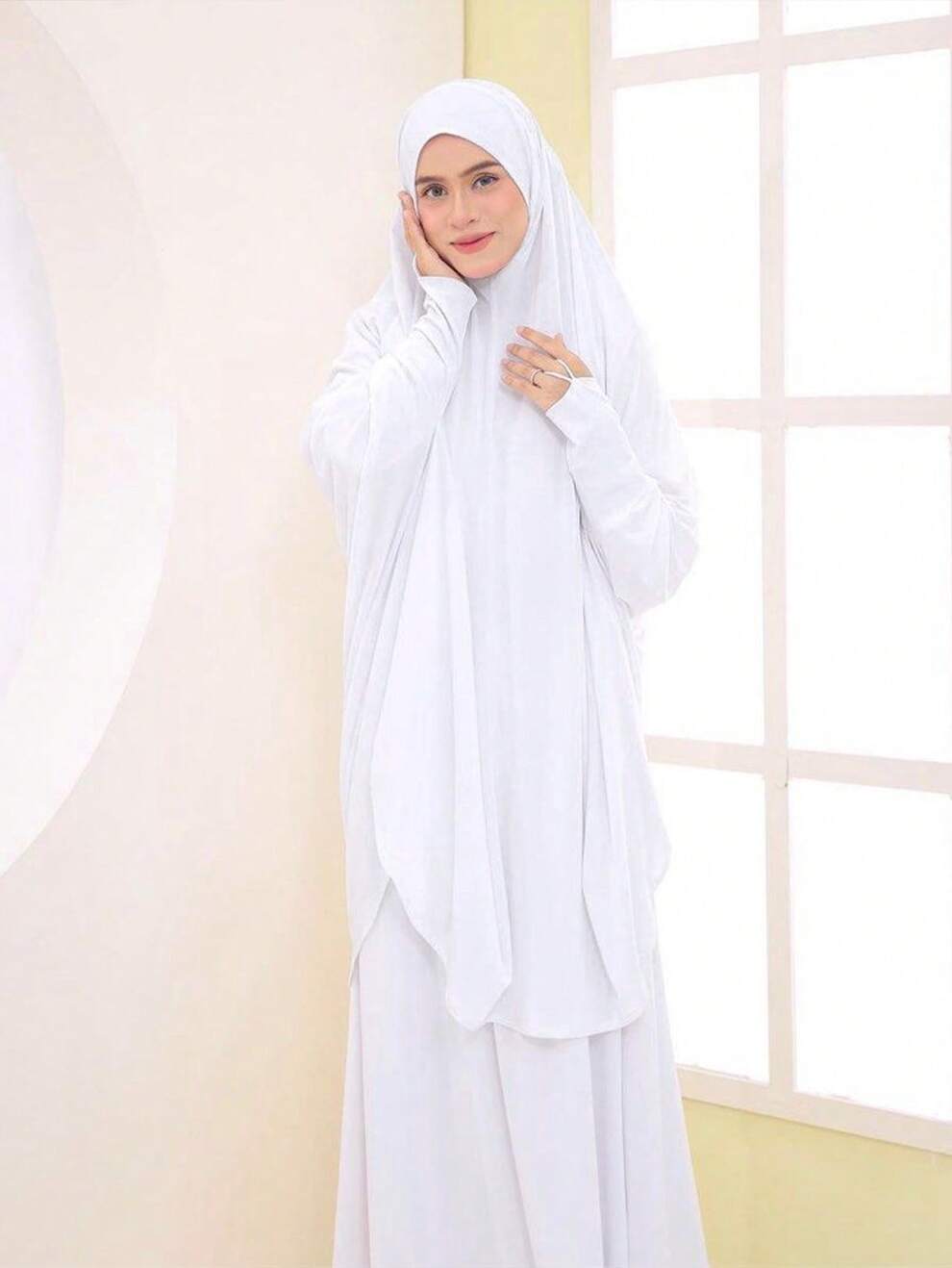 1pc Women Headscarf One-Piece Prayer Robe, Long Sleeve, Solid Color Abaya Casual Loose Khimar, Saudi Arabian Head Covering, Suitable For Daily Wear