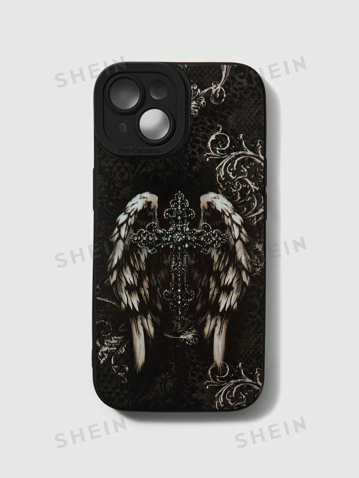 ROMWE Goth Gothic Style Wing And Cross Drawing TPU Black Phone Case