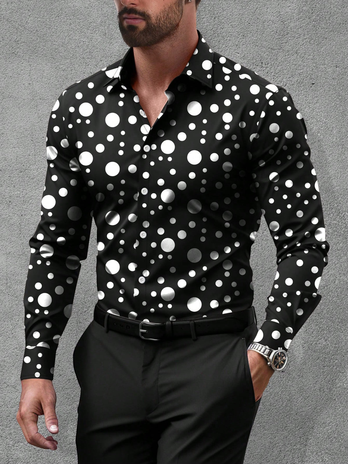 Men's Long Sleeve Dot All-Over Allover Print Casual Shirt