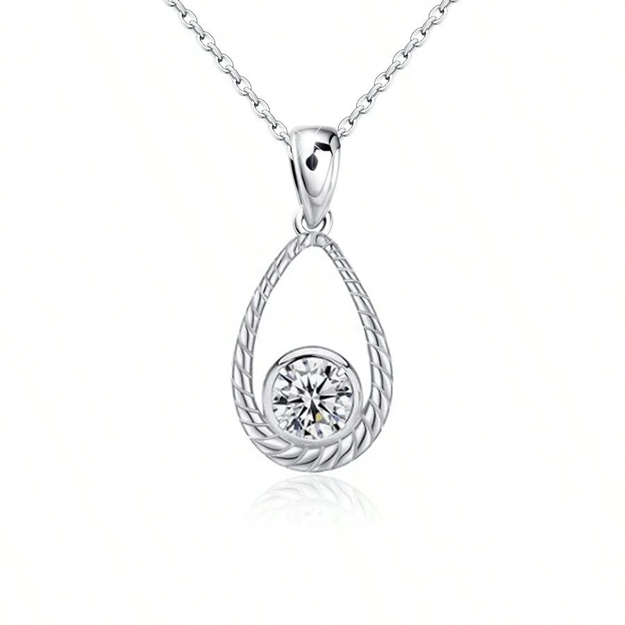 Women's Cubic Zirconia Necklace, Adjustable And Hypoallergenic Elliptical Cubic Zirconia Pendant Necklace, Fashionable And Suitable For Daily Wear And Birthday Gift