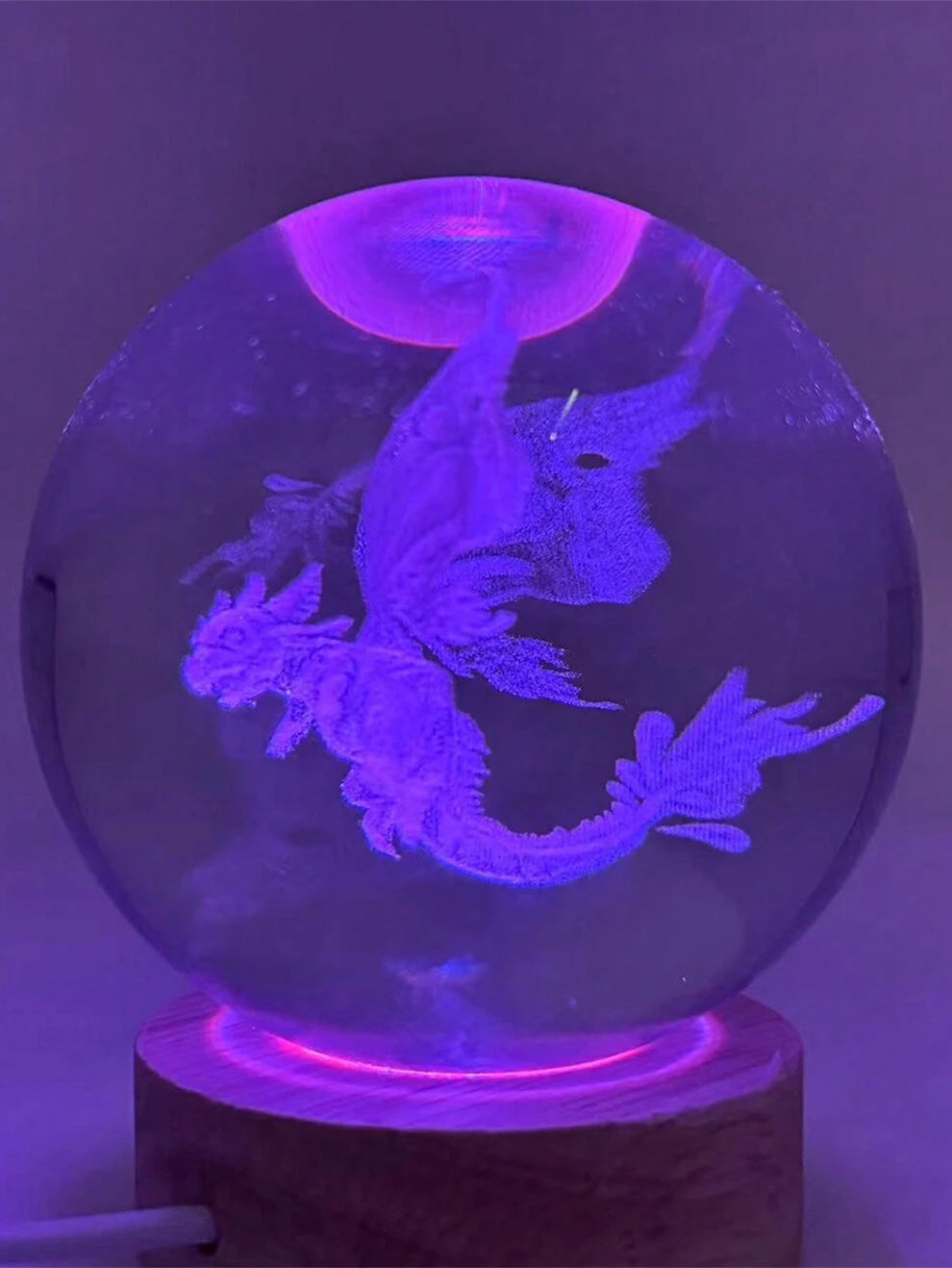 1pc New Creative Diameter 6CM 3D Crystal Ball LED Night Light, Wooden Base Glass Crystal Ball Night Light, 7 Color Change +USB Power Supply, A Variety Of Patterns Optional Crystal Ball Night Light, Fo