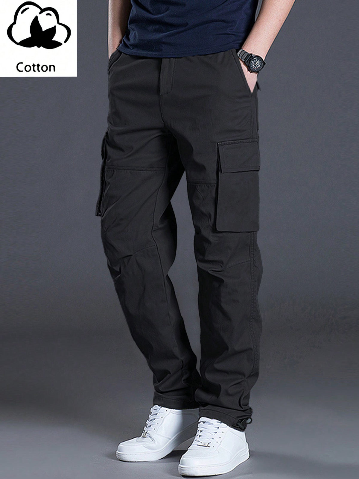 Manfinity Homme Men's Loose Fit Cargo Pants With Flap Pockets And Drawstring Waist