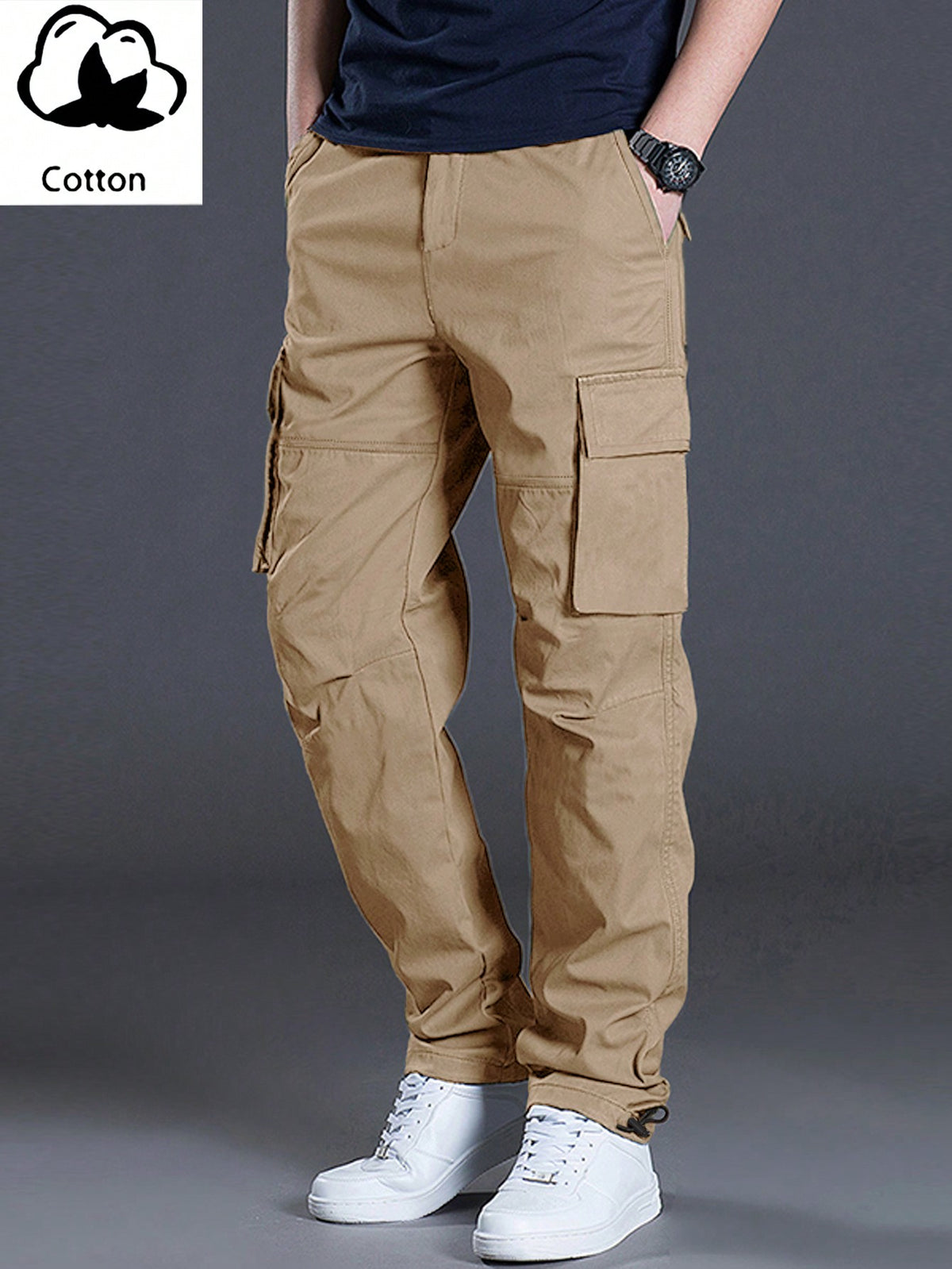 Manfinity Homme Men's Loose Fit Cargo Pants With Flap Pockets And Drawstring Waist