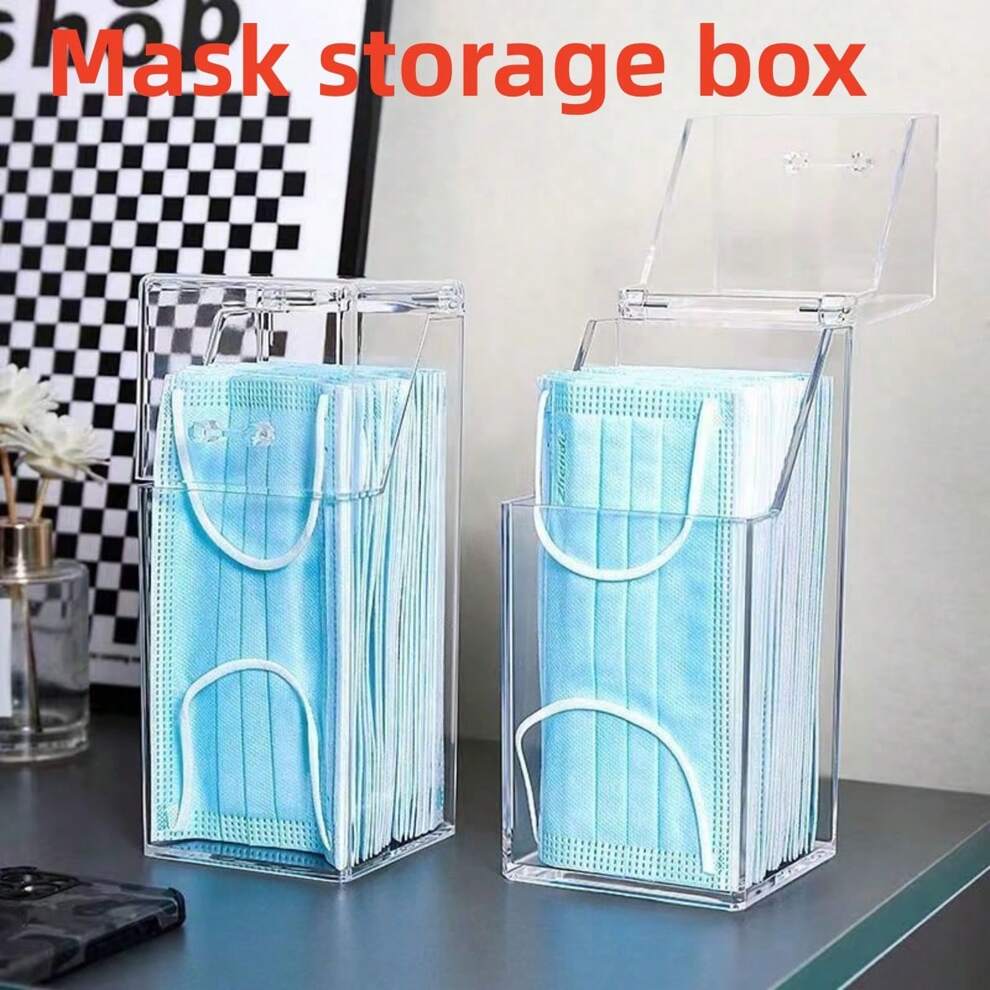 1pc Mask Storage Box With Cover Dustproof Household Mouth And Nose Cover Entry Door Desktop Porch Transparent Mask Box