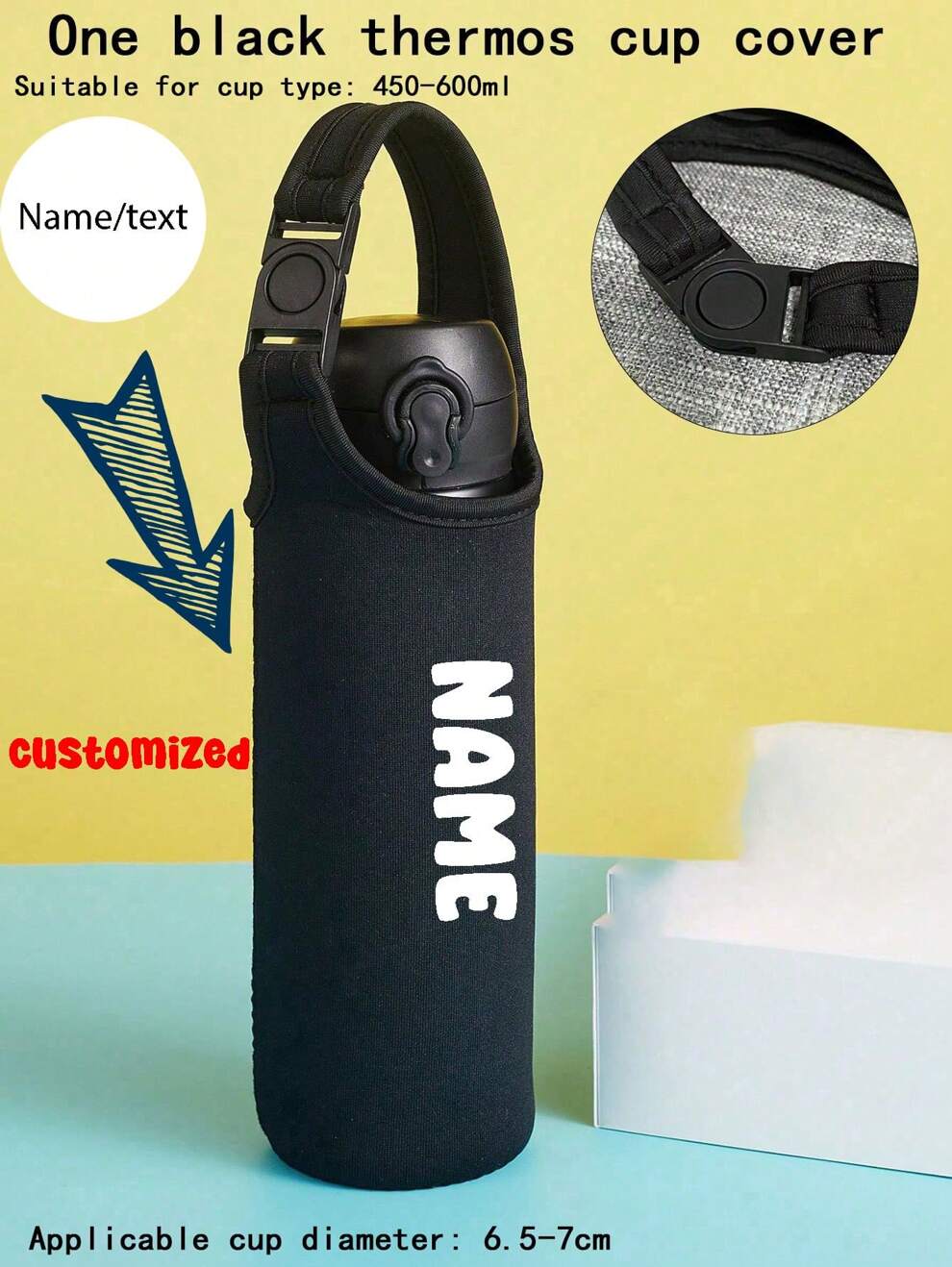 1pc Customized Name Text Insulated Neoprene Water Bottle Carrier With Adjustable Shoulder Strap And Cup Cover Sleeve - Fits 12oz To 40oz Stainless Steel, Glass, And Plastic Bottles - K