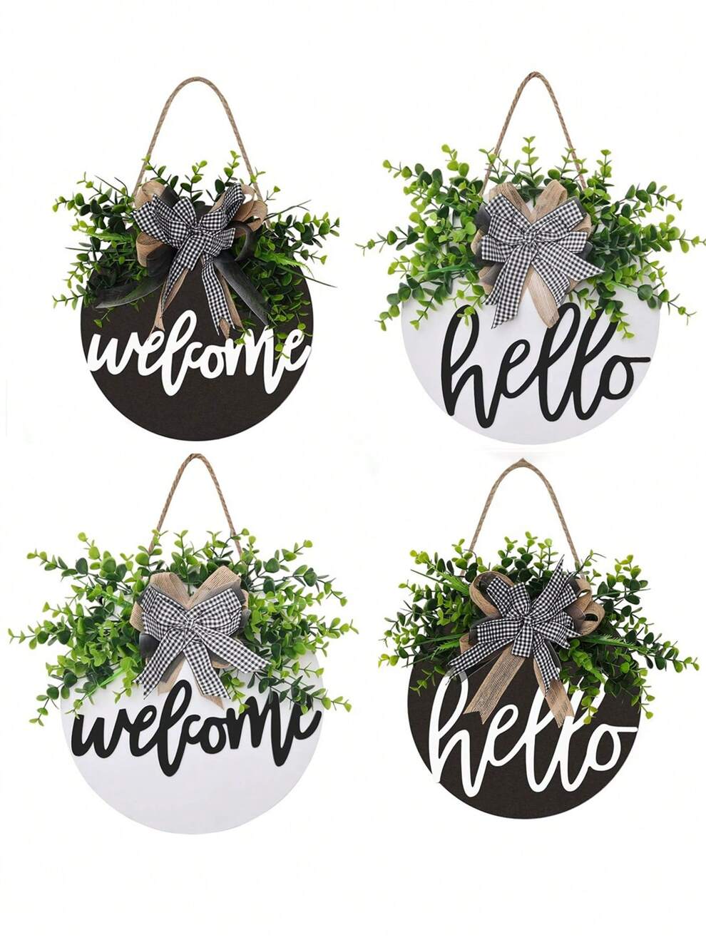 1pc Wooden Board 3D Letter Wreath Door Hanging Decoration With Bow, Green Seagrass Plant Decor, For Spring/Summer/Fall/Winter