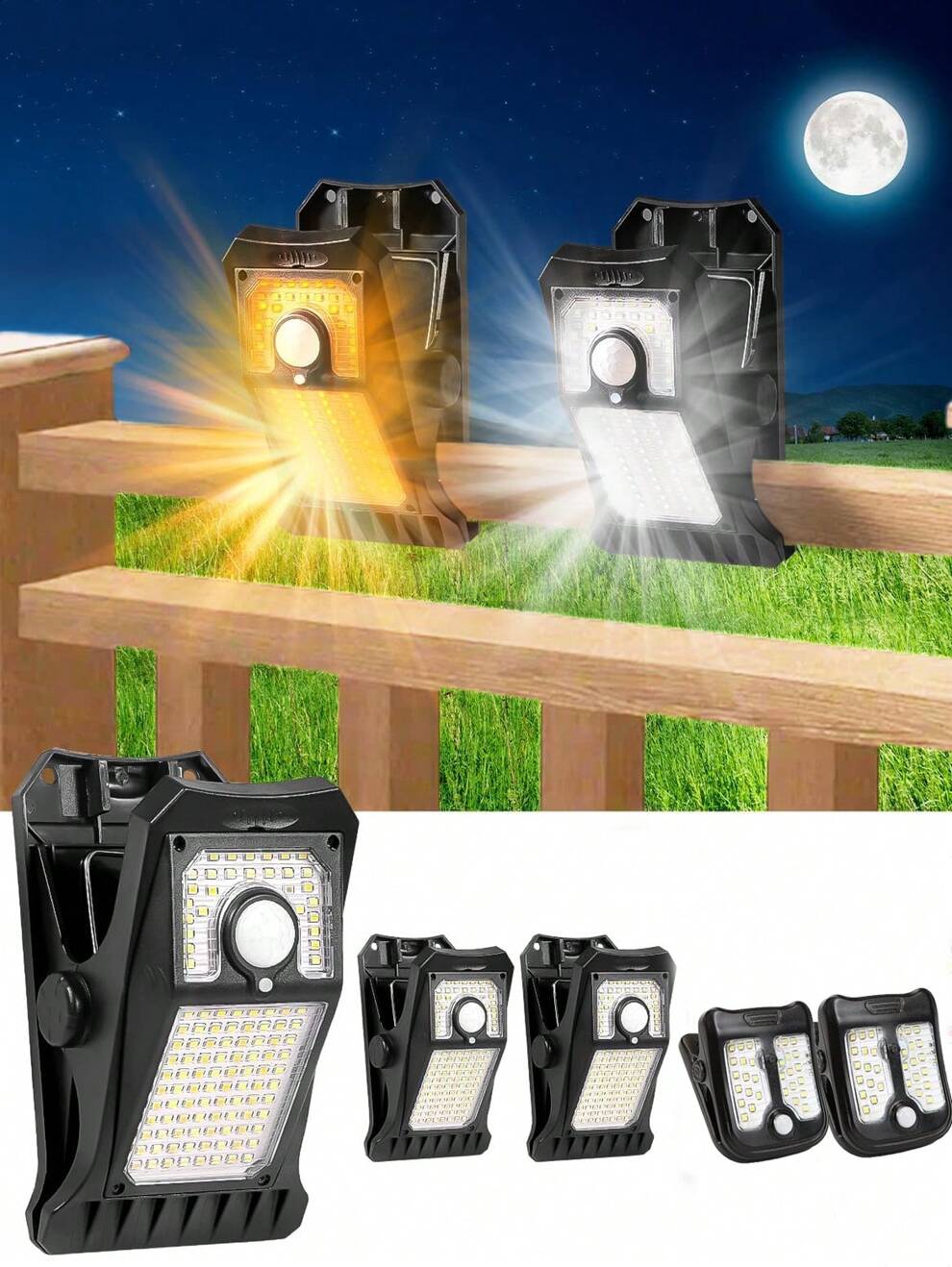 1pc Solar Induction Lighting Clip Lamp, Solar Fence Lighting, Mobile Solar Powered Clip Lighting Outdoor Camping Lamp, Outdoor Motion Sensor Light, Suitable For Stair Aisle, Door Wall Hanging, Fence V