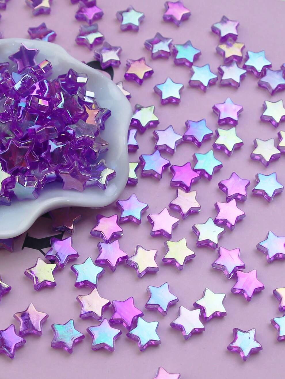 100pcs/Pack 11mm Ab Coated Transparent Acrylic Star Shaped Beads For Diy Jewelry Making, Colorful Star Spacer Beads For Daily Handmade Project