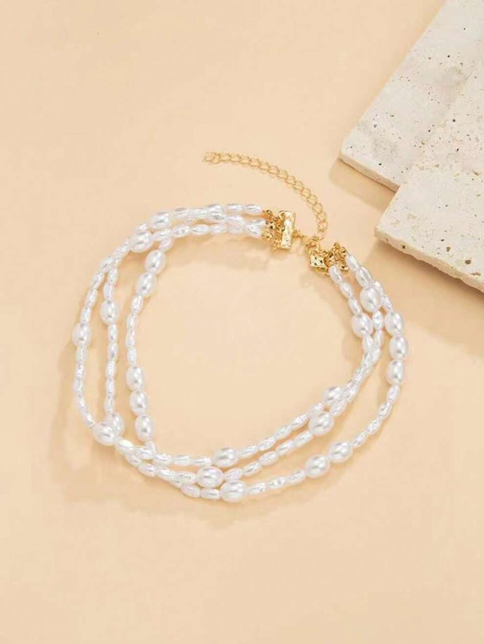 White Double Imitation Pearl Necklace