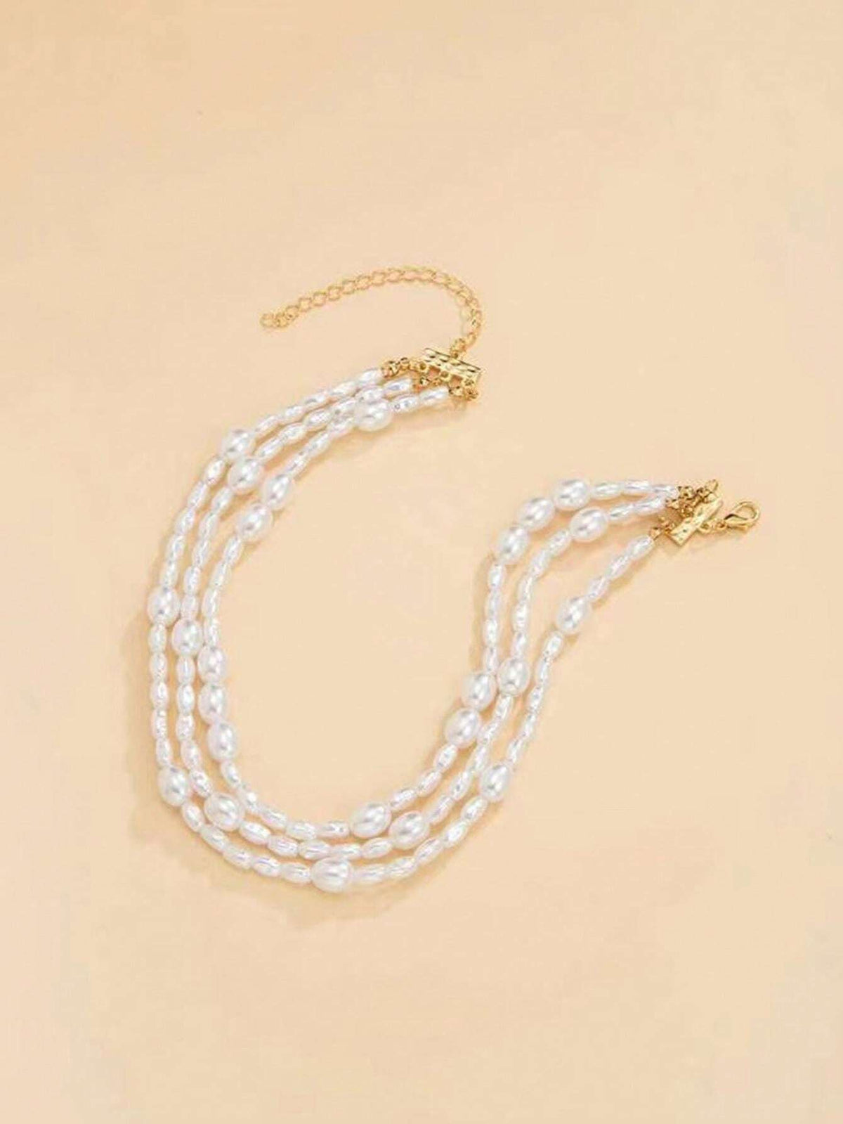 White Double Imitation Pearl Necklace