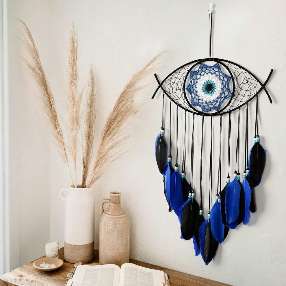 Evil Eye Dream Catchers - Handmade Blue Dreamcatcher For Wall Art Apartment Decor, Good Luck Charm For Home Offices Living Spaces(Multiple Colors Available)