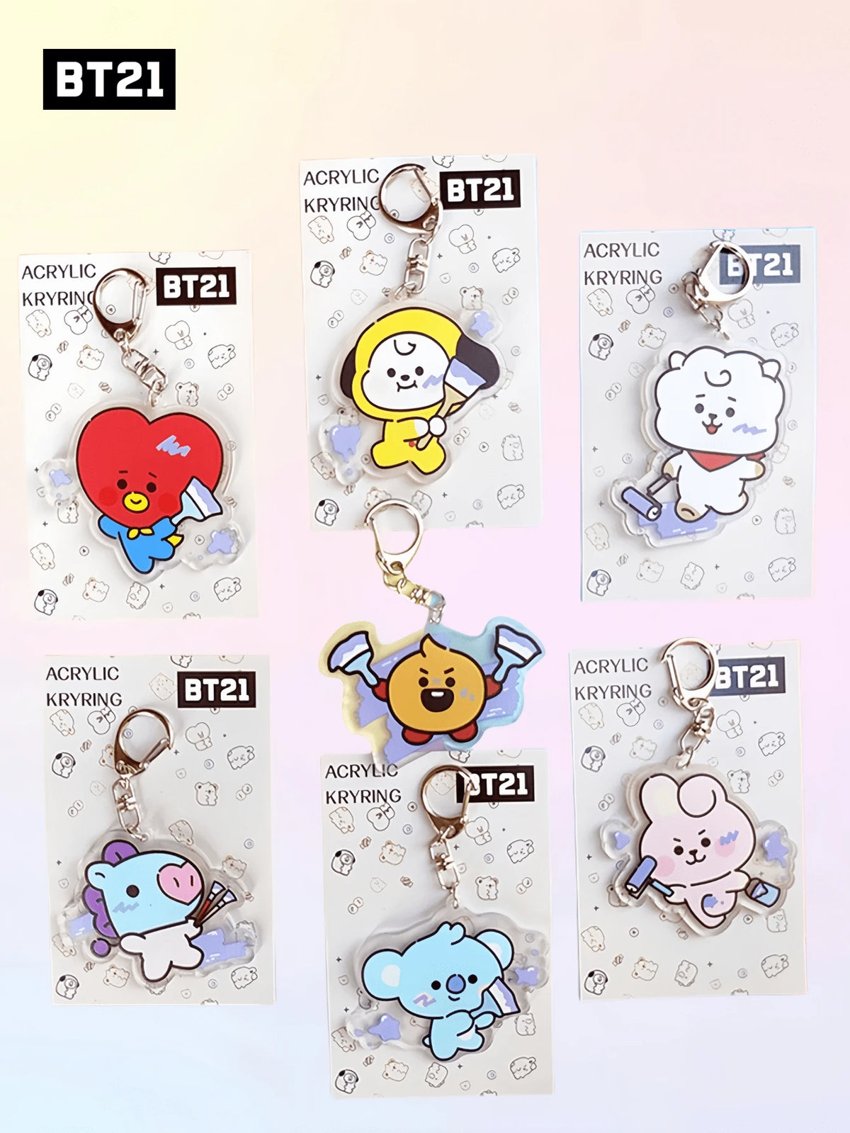 1pc Acrylic BT21 Cartoon Art Keychain: Featuring Characters RJ, SHOOKY, KOYA, MANG, CHIMMY, TATA, COOKY. 'BABY' Pendant For Bag Accessories, Funny Jewelry, And Fans Gifts. Ideal For Boyfriends, Girlfr