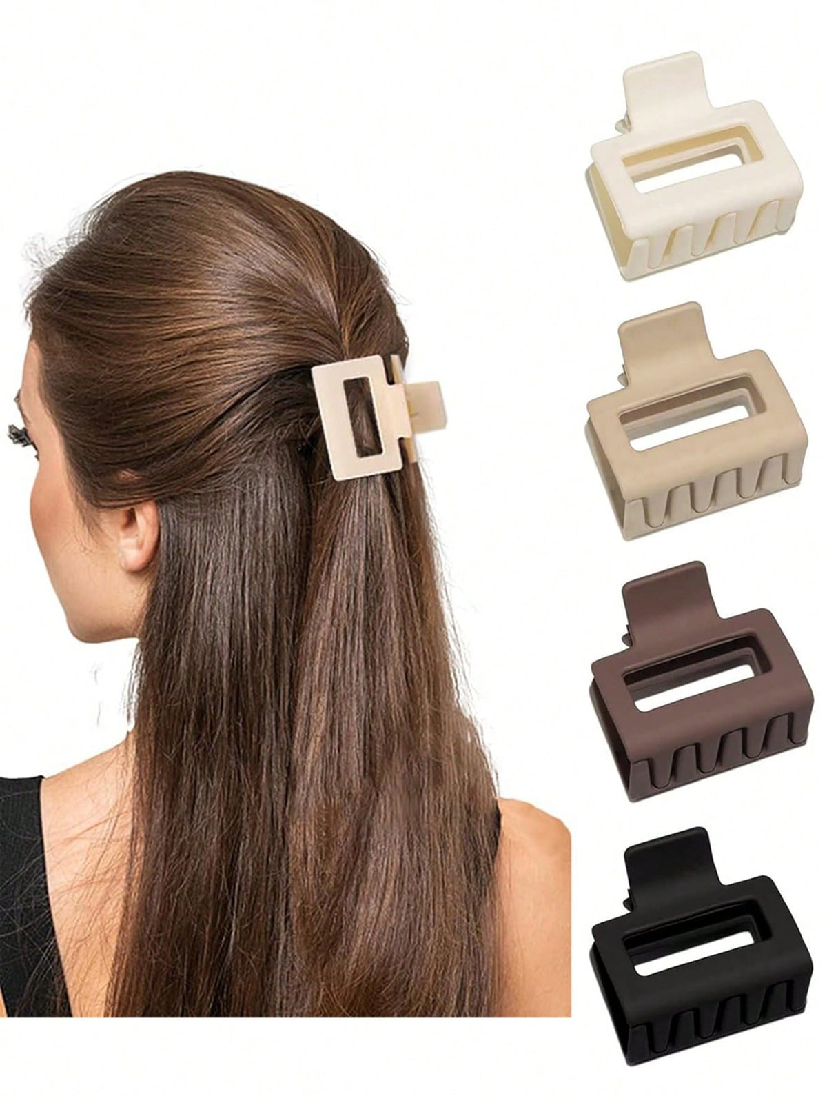 Women's Medium Black, White, Brown, Khaki 5cm/1.97in Square Lightweight Plastic Hair Clip, Fashionable, Versatile, High-End, Elegant, Simple, Solid Color Hair Accessory, Suitable For Daily Wear, Casua