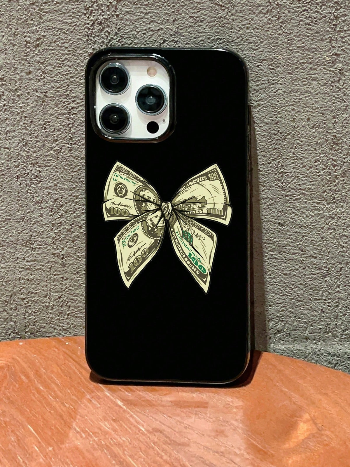 Black Jelly Reflective Texture Phone Case With $1 Bill Bowknot Design Compatible With IPhone 13, IPhone 11, IPhone 14 Pro Max, IPhone 13 Pro, IPhone 15/15 Plus/15 Pro/15 Pro Max/12/12 Pro/12 Pro Max/1