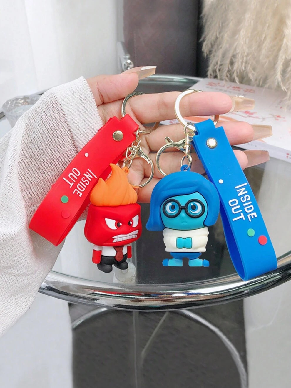 1Pc Unisex Cute Anime Cartoon Inside Out Anger Sadness Joy Silica Gel Keychain Car & Backpack Keyring Ornament Pendant For Women Men Boys And Girls Lovers Gift