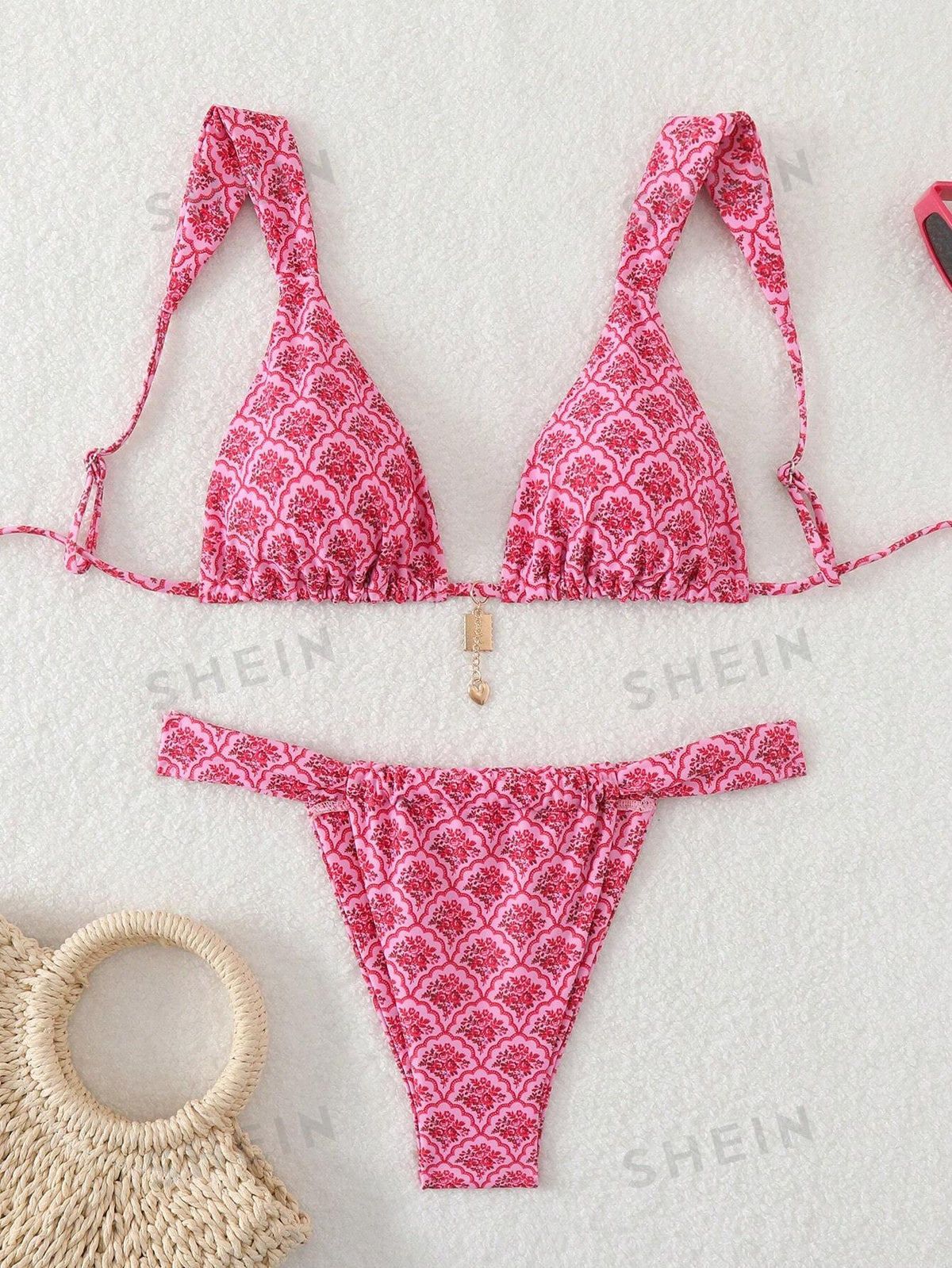 1 Set Women Summer Beach Floral Print Sexy Bikini Swimsuit (Print Design Random)