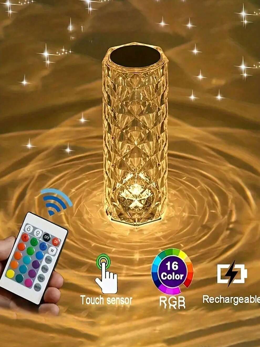 Crystal Table Lamp, RGB Rose Touch Lamp, Colorful Atmosphere Night Light, For Bedroom, Living Room, Party With Remote Control And Touch Control, USB Powered