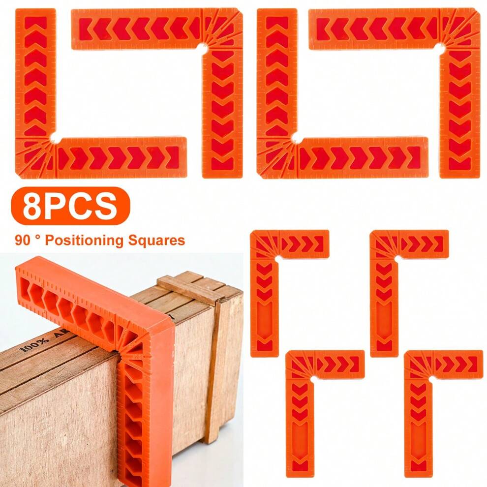 8Pcs 90 Degree Positioning Squares 4 Inch/3 Inch Right Angle Clamps Reusable Plastic L-Type Fixing Clamp Durable Corner Clamping Woodworking Tool For Picture Frame Cabinet Drawer