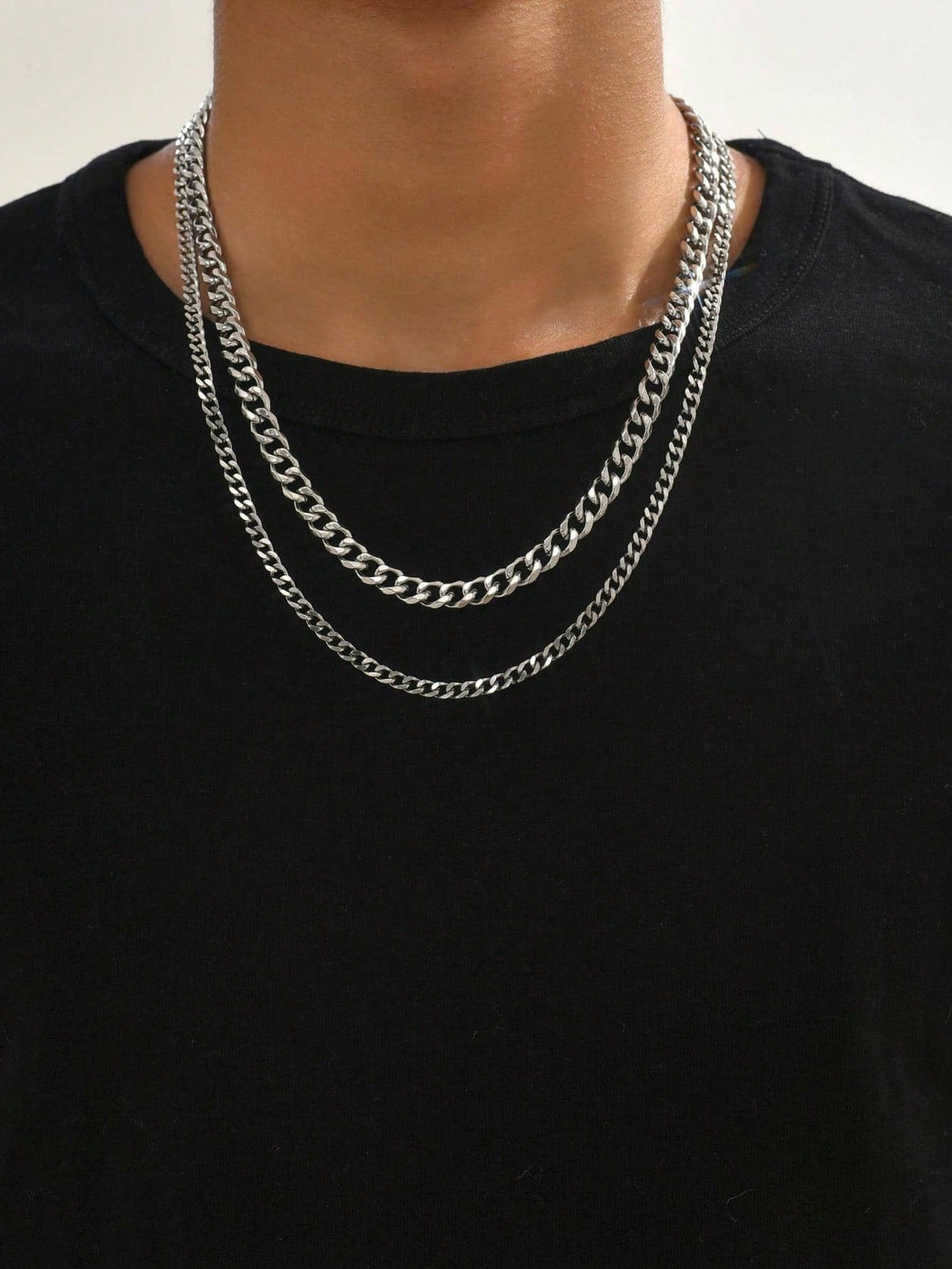 2pcs Hip-Hop Stainless Steel Chain Necklace, Unisex